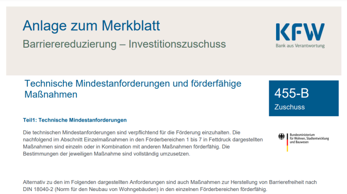 Badsanierung Förderung: Staatliche Zuschüsse und Fördermittel 5 Anlage zum Merkblatt Barriereduzierung