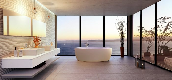 Badewanne am Fenster mit Meerblick