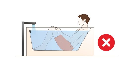 Badewanne zu klein – Beine stark angewinkelt & Schultern im Freien