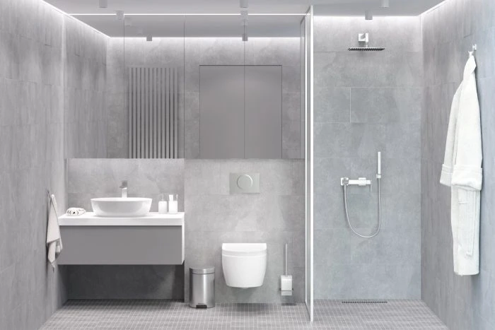 Badezimmer in modernem Grau