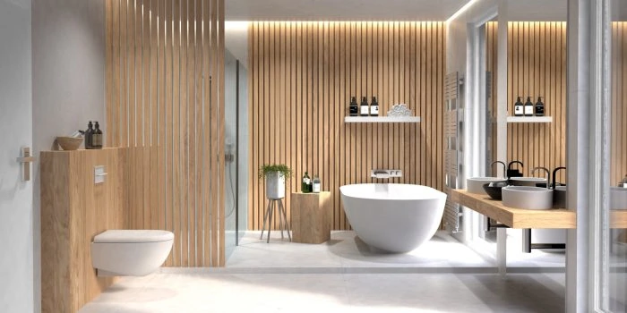 Badezimmer mit behandeltem Holz