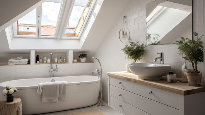 Bad mit Dachschräge – Tipps & Gestaltungsideen für das Dachgeschoss 17 Badezimmer mit vielen Nischen unter der Dachschraege