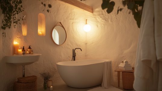 Badezimmer mit weissem Kalkputz