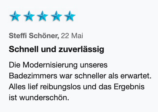 Kundenerfahrungen und Testimonials BammentalKundenerfahrungen und Testimonials 36 Badsanieren24 Bewertung 12 1