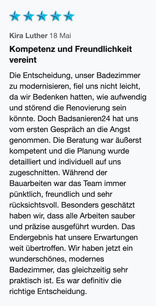 Kundenerfahrungen und Testimonials BammentalKundenerfahrungen und Testimonials 38 Badsanieren24 Bewertung 13 1