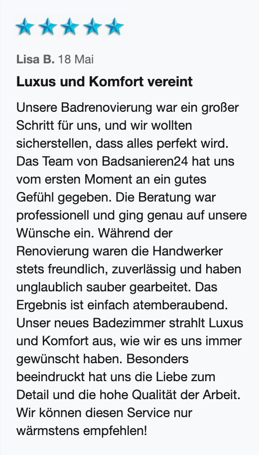 Kundenerfahrungen und Testimonials BammentalKundenerfahrungen und Testimonials 33 Badsanieren24 Bewertung 15 1