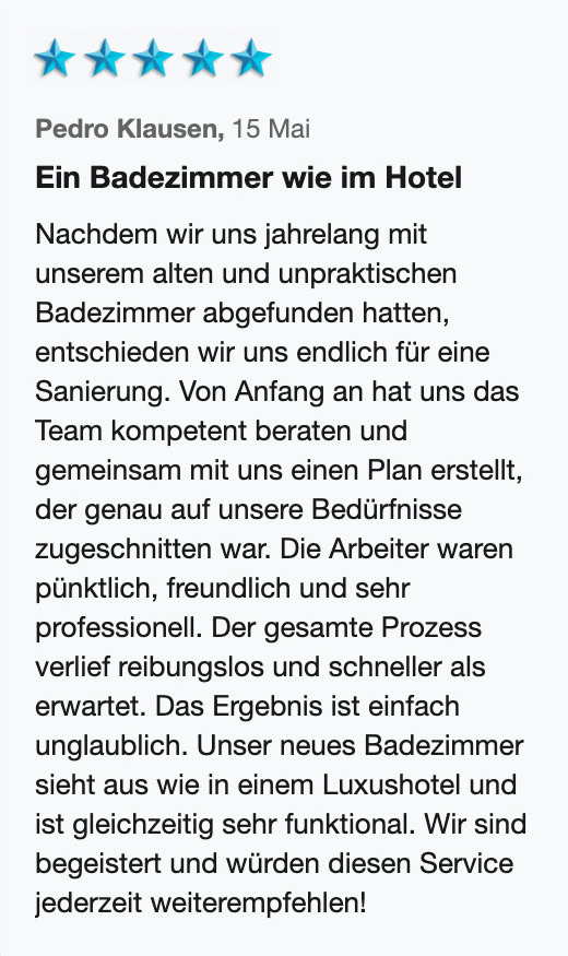 Kundenerfahrungen und Testimonials BammentalKundenerfahrungen und Testimonials 26 Badsanieren24 Bewertung 17 1