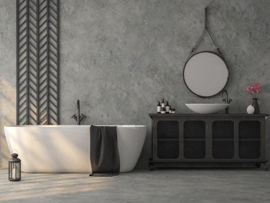 Fugenloses Badezimmer: Die besten Materialien und Designs entdecken 22 Beton Ciré in modernem Badezimmer