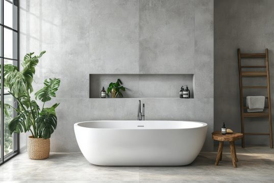 Freistehende Badewanne in Beton Badezimmer