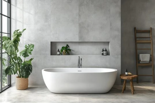 Badezimmer-Trockenbau-Ideen vom Profi: mehr Stil und Funktionalität 18 Freistehende Badewanne in Beton Badezimmer
