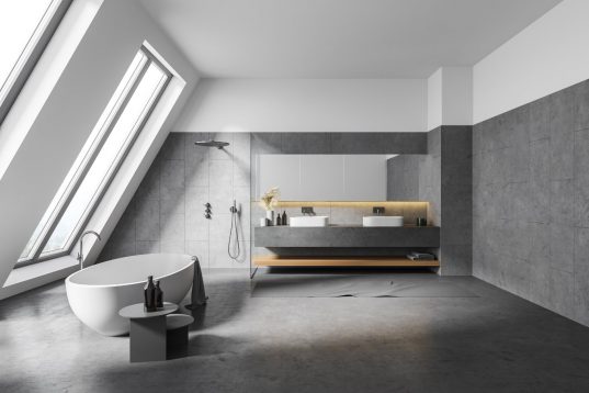 Badewanne unter Dachschräge: Platzsparende Ideen 26 Fugenloses Badezimmer mit Badewanne