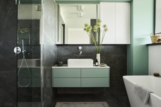 Grün im schwarzen Badezimmer