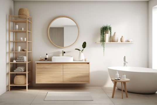 Offene Regale & Hocker mit Accessoires und Dekoration
