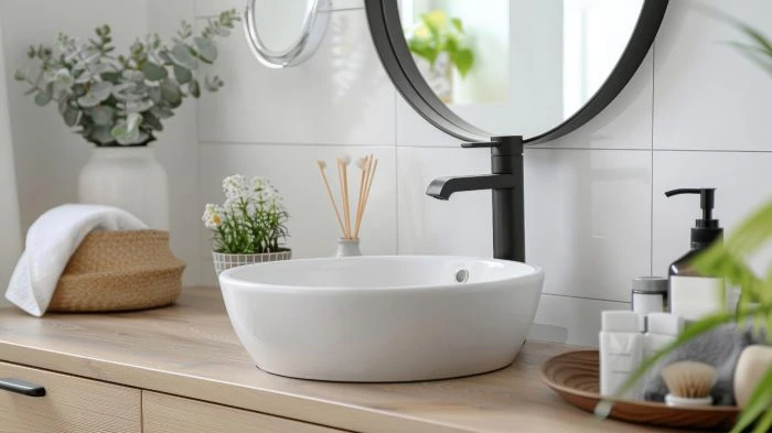 Schwarzes Badezimmer – Moderne Beispiele und Ideen 10 Keramikwaschbecken mit schwarzem Wasserhahn