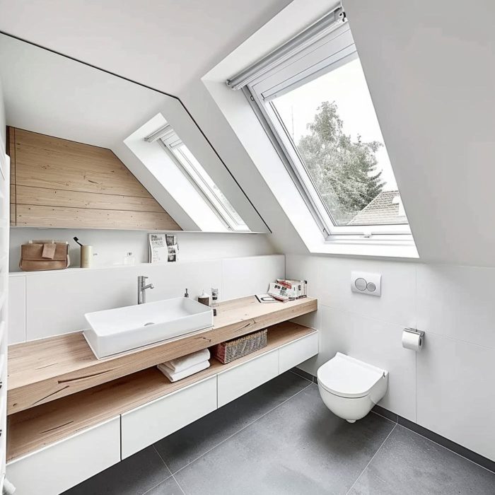 Kleines Bad mit WC unter Dachschraege 1