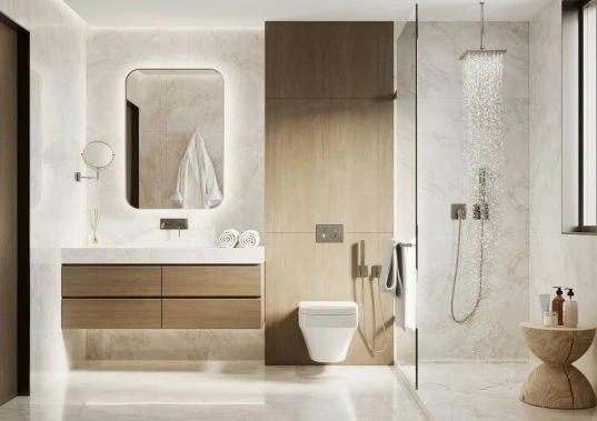Fugenloses Badezimmer: Die besten Materialien und Designs entdecken 40 Luxusbad mit begehbarer Dusche