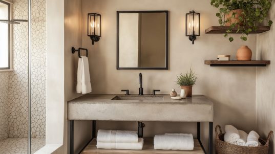 Mediterranes Badezimmer mit Kalkputz 