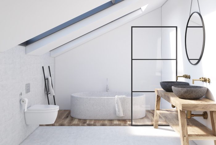 Bad mit Dachschräge – Tipps & Gestaltungsideen für das Dachgeschoss 19 Modernes Designerbad ohne Fliesen