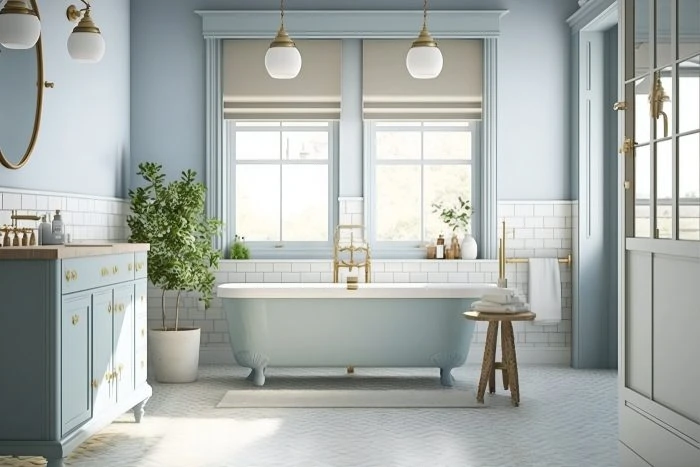 Retro-Badezimmer: 5 Elemente und Ideen für den perfekten Vintage-Stil 22 Retro Badezimmer in hellblau