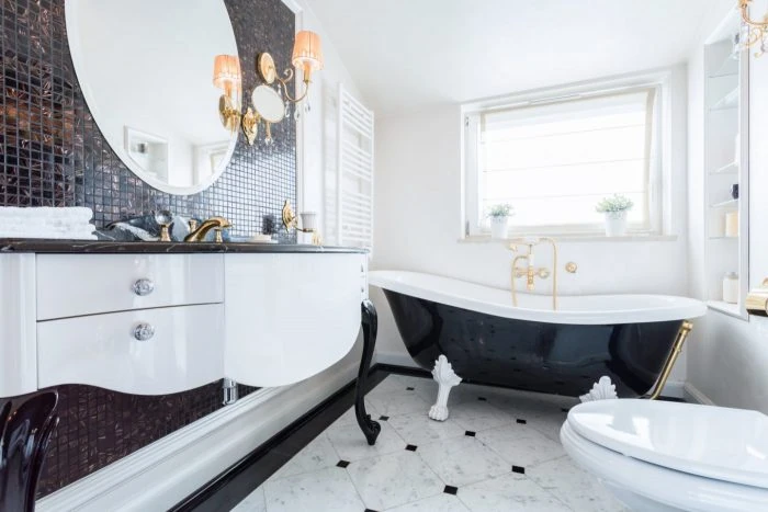 Retro Badezimmer in schwarzweiss