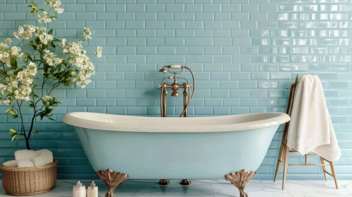 Retro-Badezimmer: 5 Elemente und Ideen für den perfekten Vintage-Stil 14 Retrobadewanne in hellblau