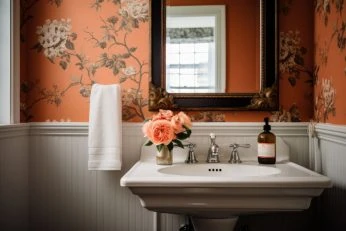 Retrobadezimmer mit Blumentapete