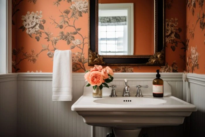 Retro-Badezimmer: 5 Elemente und Ideen für den perfekten Vintage-Stil 8 Retrobadezimmer mit Blumentapete