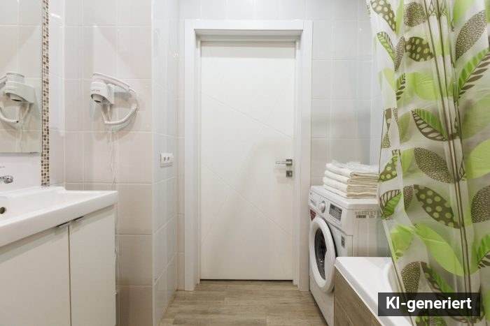 Kleines Bad mit Waschmaschine und Trockner einrichten