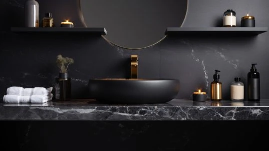 Badezimmer Deko - 5 Ideen für Ihr Bad 10 Schwarzes Badezimmer mit schwarz-goldenen Details