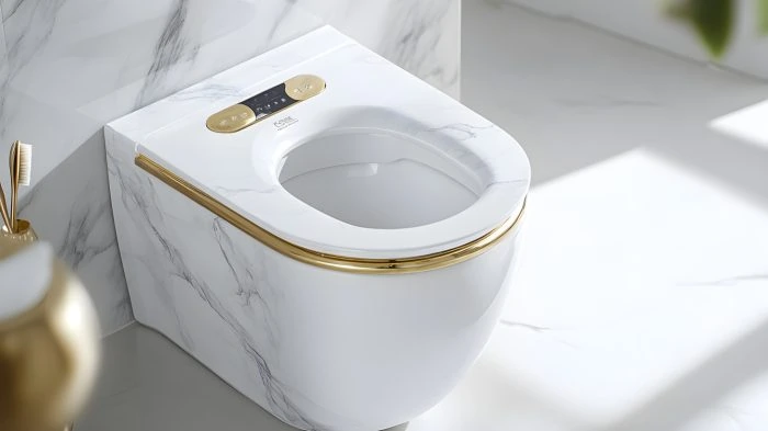 Toiletten-Arten: Die besten WC-Modelle für mehr Komfort 16 Smartes WC mit Goldverzierung