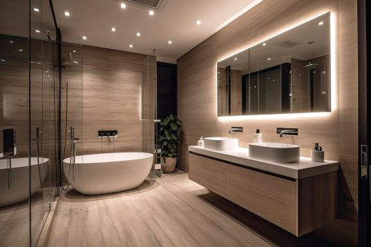 Viele eingebaute Leuchten im Badezimmer