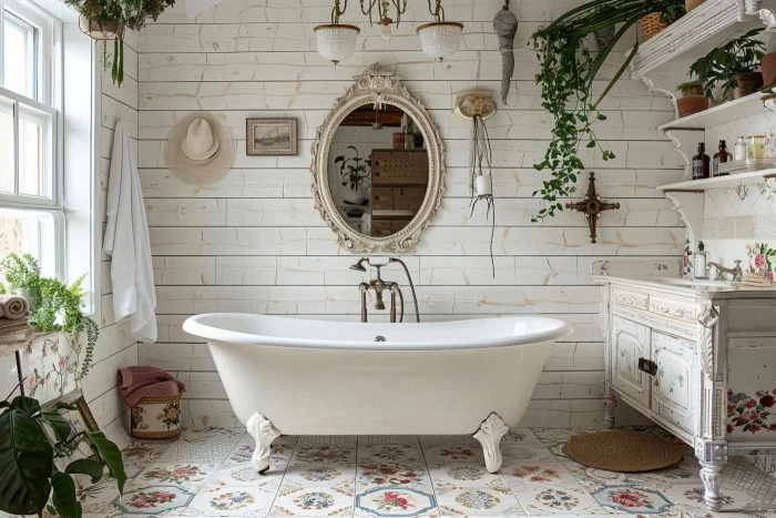 Vintage-Badezimmer im Shabby Chic Stil