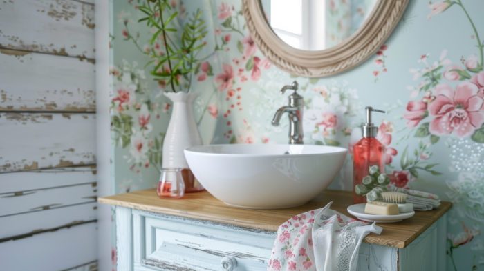 Retro-Badezimmer: 5 Elemente und Ideen für den perfekten Vintage-Stil 24 Vintage Badezimmer mit Blumentapete