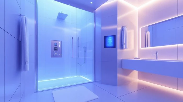 Duschwand Ideen - Die Alternative zur Duschkabine 23 Visuelles Konzept einer smarten Dusche der Zukunft