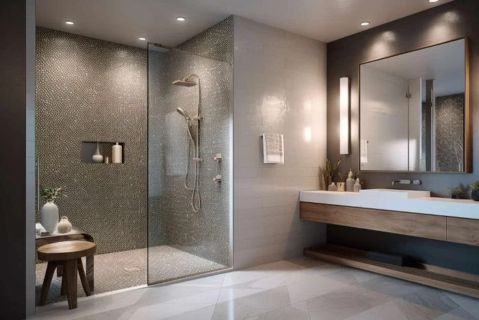 Walk In Dusche mit Mosaik Fliesen