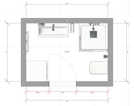 4 qm kleines Bad mit Waschmaschine und großem Waschtisch