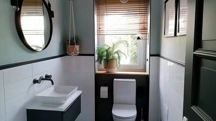 Gäste WC renovieren 11 Gäste-WC mit weißen Fliesen aus schwarze Akzente